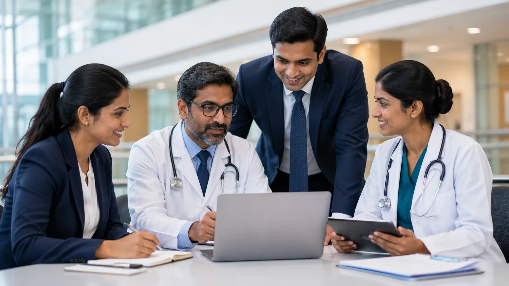 Doctors and academic staff reviewing programme material together